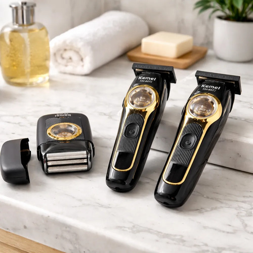 Kit clipper + trimmer + shaver inalambrico Cepillo de limpieza, base de carga y maletin de almacenamiento